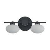 Addie 2 Light G9 Wall Light in satin black, featuring two oval opal glass shades either side of a slim round backplate, shown on a plain white background.