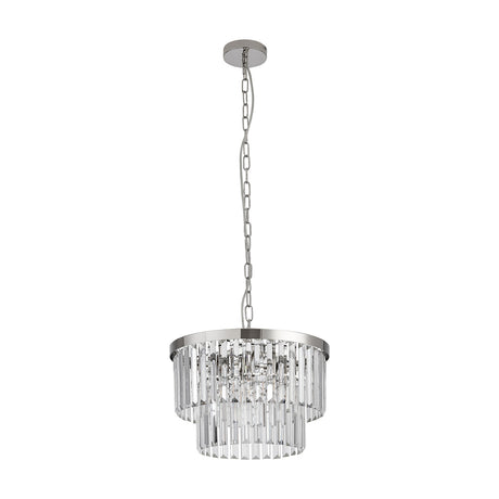 Cosette 4 Light Semi Flush Ceiling Light 40cm in polished nickel, featuring tiered clear crystal glass on a chain suspension, shown against a plain white background.