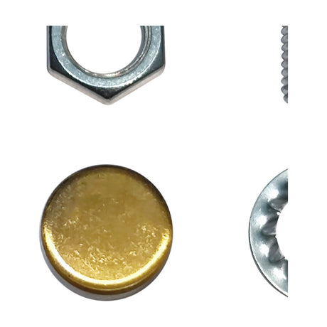 Hayes Thumb Nut 15mm in gilt bronze finish, a round domed washer-like fitting with a warm brown-gold antique tone, shown on a plain white background alongside other fixings.