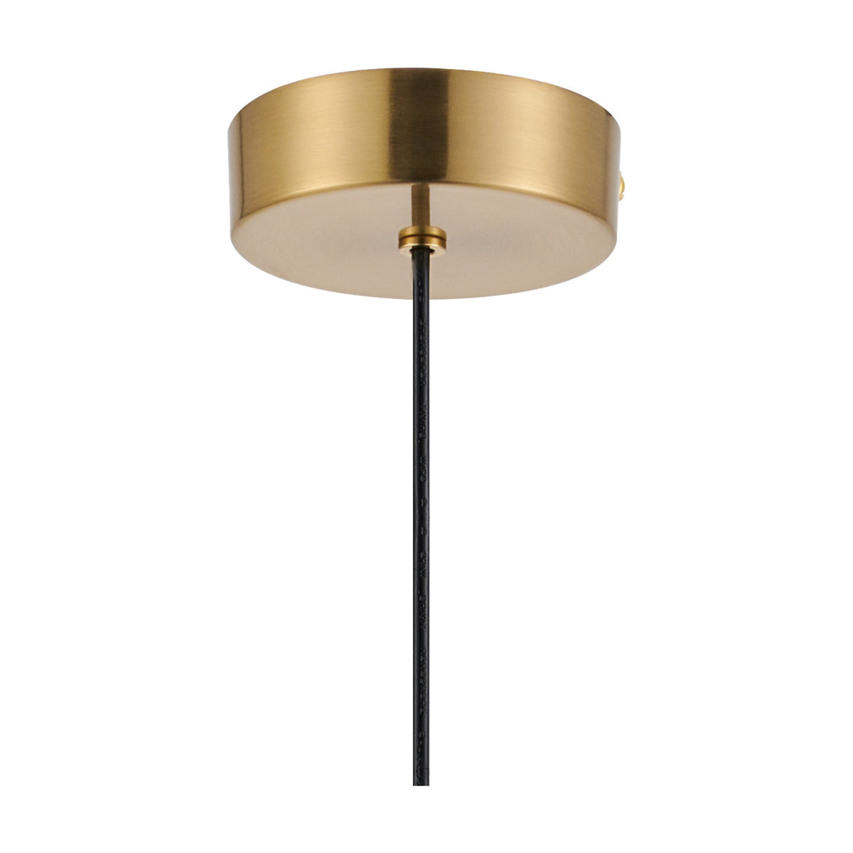 Wick G9 pendant light with an 80mm brass gold cylindrical canopy and black flex cable, shown on a plain white background.