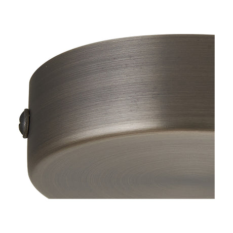 Close-up of the Hayes Round No-Hole Ceiling Rose 80mm in antique silver, showing its brushed iron finish, shallow curved profile, and unbroken face on a plain white background.