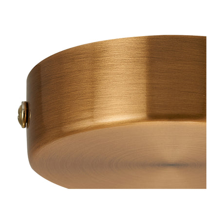 Close-up of the Hayes Round No-Hole Ceiling Rose 80mm in gilt bronze, showing a solid iron disc with brushed finish and a fixing screw, set against a plain white background.