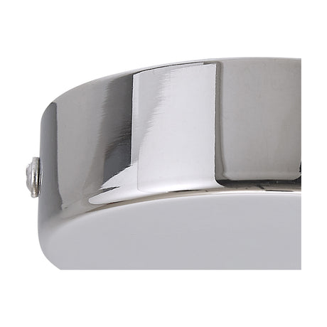 Close-up of the Hayes Round No-Hole Ceiling Rose in polished chrome, 80mm steel disc with a solid face and shallow 25mm edge, shown against a plain white background.