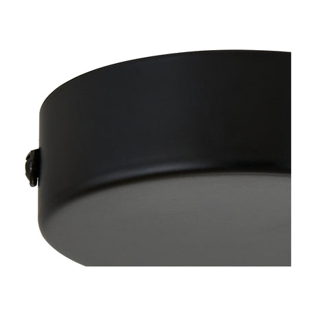 Close-up of the Hayes round no-hole ceiling rose, 80mm, in matt black iron with a smooth curved edge and no central hole, shown on a plain white background.