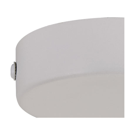 Close-up of the Hayes Round No-Hole Ceiling Rose, 80mm, in matt white iron with a plain, unbroken face and no cable hole, shown against a plain white background.