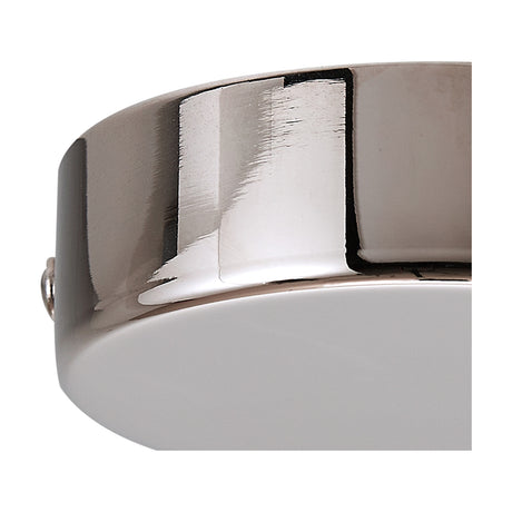 Close-up of the Hayes Round No-Hole Ceiling Rose 80mm in polished nickel, showing its solid iron disc with a bright silvery finish against a plain white background.