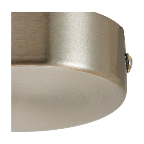Close-up of the Hayes Round No-Hole Ceiling Rose 80mm in satin nickel, showing its shallow disc shape, solid face, and brushed metal finish on a white background.