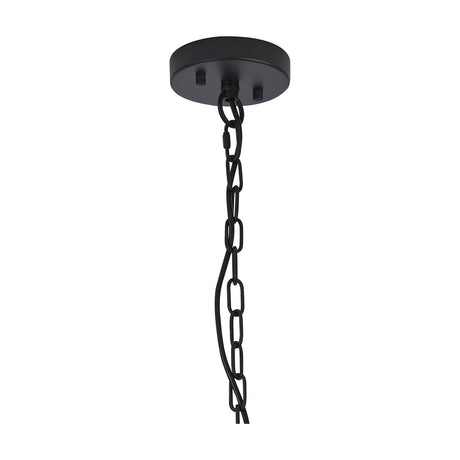 Dreifa E27 Curved Pendant Light in satin black, showing the ceiling plate and adjustable drop chain in detail against a plain white background.