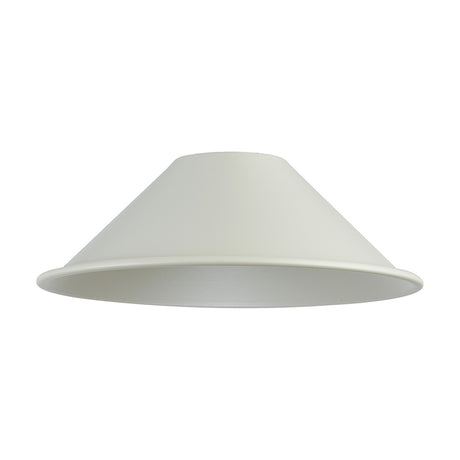 Dreifa Curved Lamp Shade 21cm in beige stone, a shallow cone-shaped metal shade with a wide flared edge, shown on a plain white background.