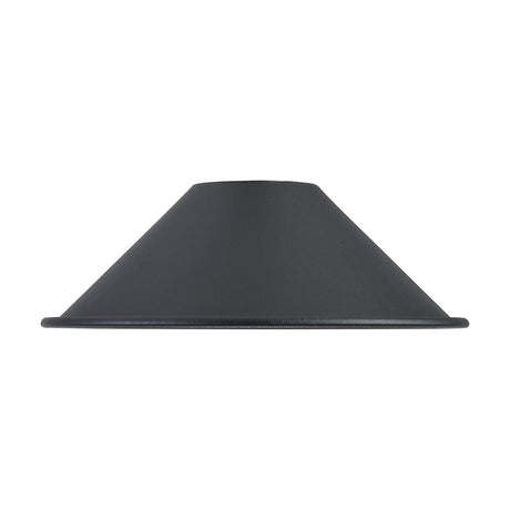 Dreifa Curved Lamp Shade 21cm in satin black, a wide shallow-tapered metal shade shown side-on against a plain white background.
