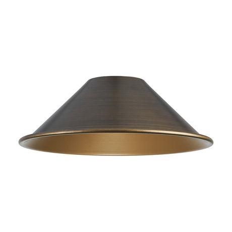 Dreifa Curved Lamp Shade 21cm in painted bronze, a shallow wide cone with a gold-toned interior, shown against a plain white background.