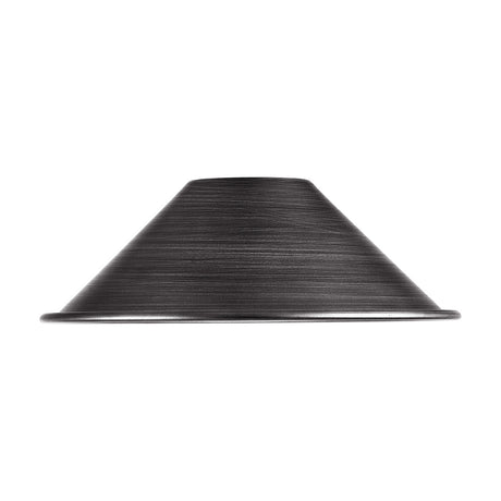 Dreifa Curved Lamp Shade 21cm in Pewter, a shallow wide cone-shaped metal lamp shade with a brushed grey finish, shown on a plain white background.