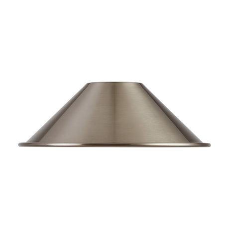 Dreifa Curved Lamp Shade 21cm in satin nickel metal, a shallow wide cone with a low profile, shown side-on against a plain white background.