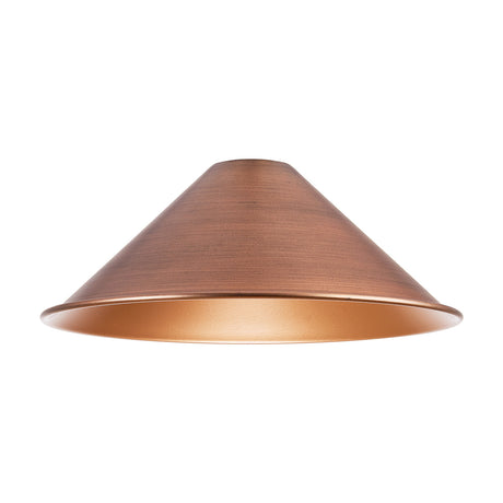 Dreifa Curved Lamp Shade 30cm in painted antique copper, a wide shallow metal cone with a gold-toned interior, shown on a plain white background.