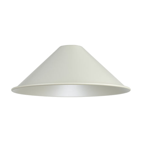 Dreifa Curved Lamp Shade 30cm in beige stone, a shallow cone-shaped metal shade with a curved profile and silver-tone interior, shown on a plain white background.