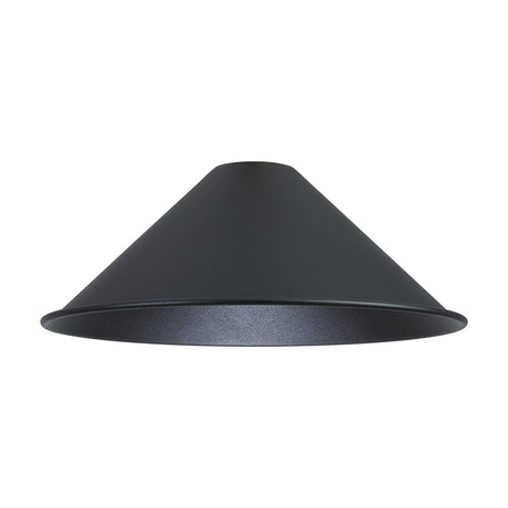 Dreifa Curved Lamp Shade 30cm in satin black iron, a shallow cone shape with an outward-rolled rim, shown against a plain white background.