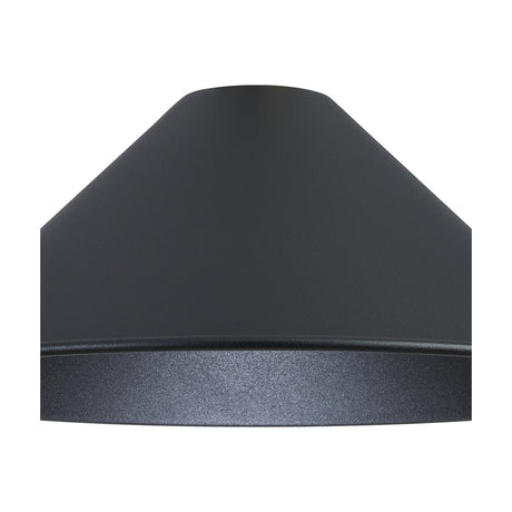 Dreifa Curved Lamp Shade 30cm in satin black iron, shown close-up with a shallow curved cone profile and outward-rolled rim against a plain white background.