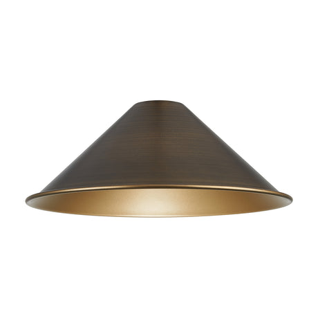 Dreifa Curved Lamp Shade 30cm in painted bronze, a wide shallow cone-shaped metal shade with a gold-tone interior, shown on a plain white background.