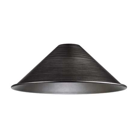 Dreifa Curved Lamp Shade 30cm in pewter-finish metal with a shallow, curved cone shape and grey interior, shown on a plain white background.