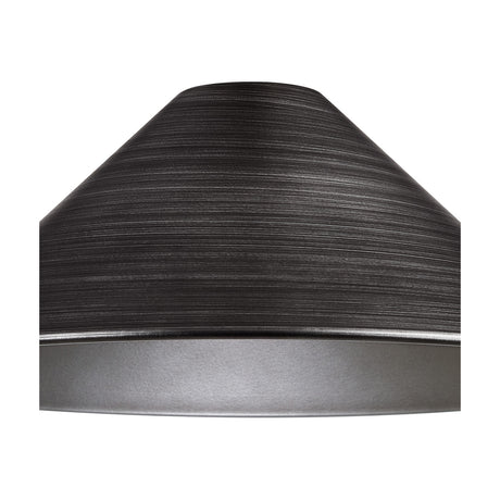 Dreifa Curved Lamp Shade 30cm in pewter, a shallow cone-shaped metal shade with a brushed grey finish, shown close-up on a plain white background.