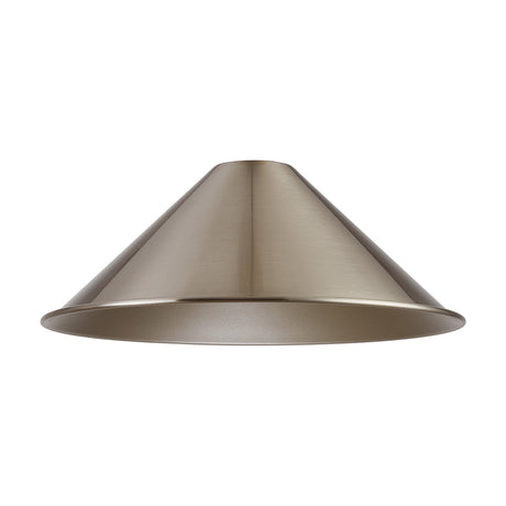 Dreifa Curved Lamp Shade 30cm in satin nickel, a shallow cone-shaped metal shade with a silver-painted interior, shown on a plain white background.