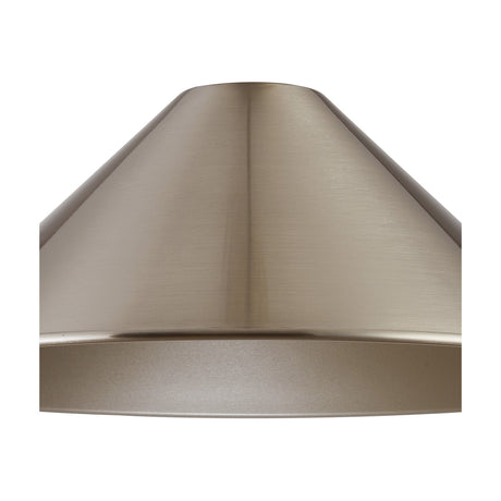 Close-up of the Dreifa Curved Lamp Shade 30cm in satin nickel, showing its shallow cone shape and metal finish against a plain white background.