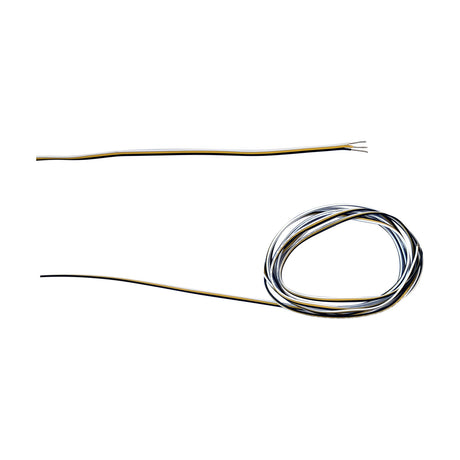 Cavo Cable 1m lighting accessory showing a straight length and a coiled loop of three-core flexible wire in white, yellow and black, on a plain white background.