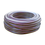 Coiled roll of Cavo 6-core copper LED strip cable with 0.5mm colour-coded conductors in white PVC sheathing, shown on a plain white background.