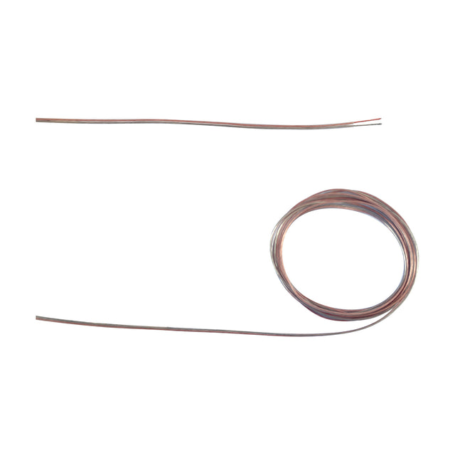 Cavo Figure 8 Copper Cable, a slim clear flat two-core flex, 0.5mm, shown loosely coiled and laid straight on a plain white background for LED strip wiring.