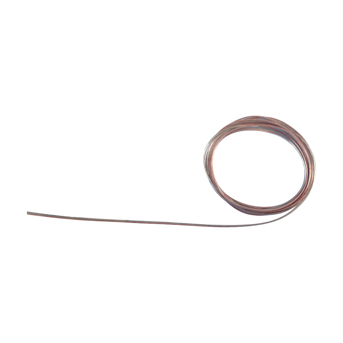 Coiled length of clear figure 8 flex cable with two 0.5mm copper conductors in a flat joined sheath, shown on a plain white background.