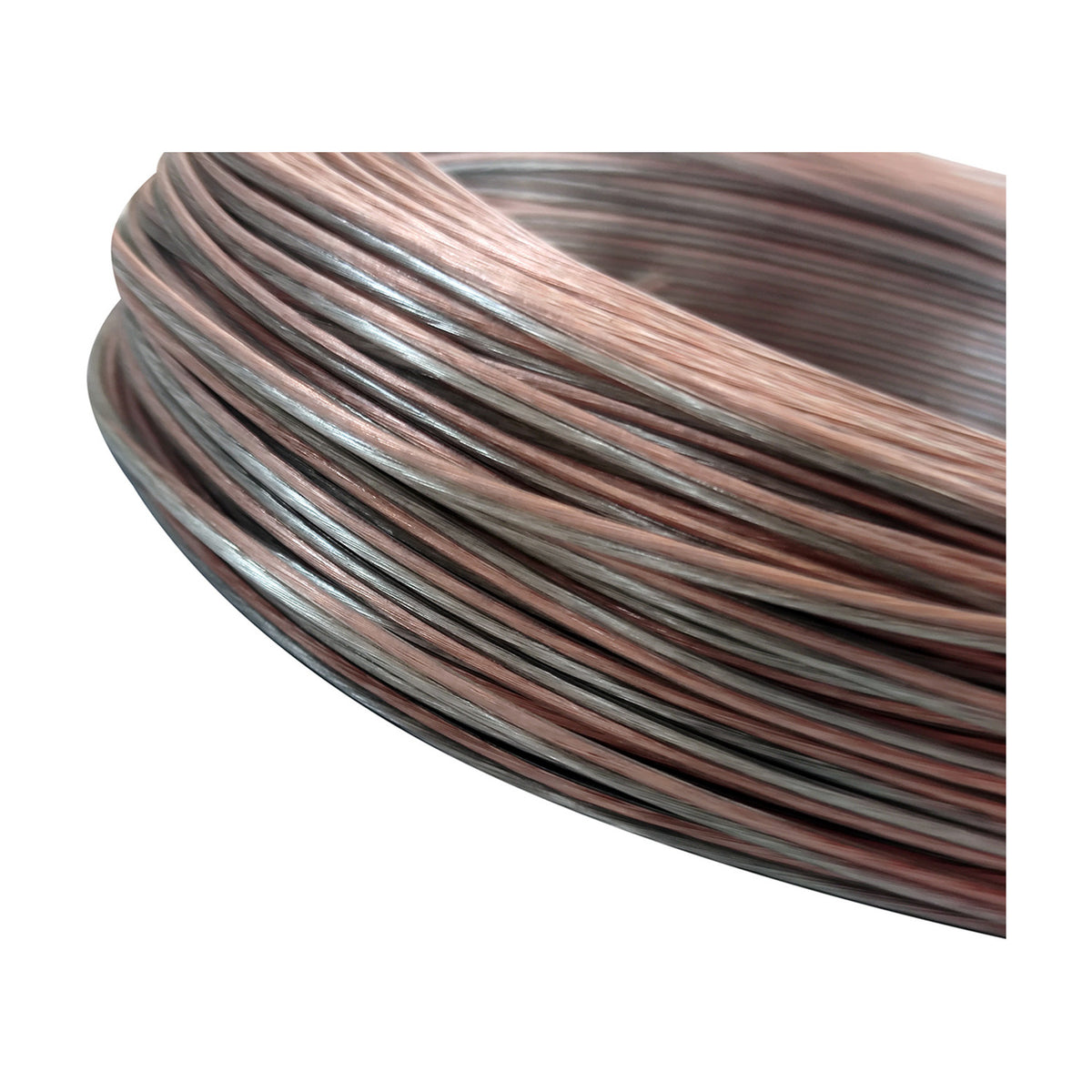Coiled length of Cavo Figure 8 clear flat cable with two 0.5mm copper conductors in a clear PVC sheath, for LED strip connections.