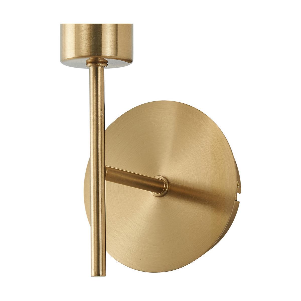 Carlton 1 Light E27 Wall Light in antique gold, showing the round backplate, short upright stem and lampholder against a plain white background.