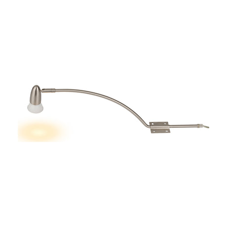 Lex Type A over-cabinet light lead, 53.5cm satin nickel curved arm with tiltable GU10 head, mounting bracket and cable end, shown on a plain white background.