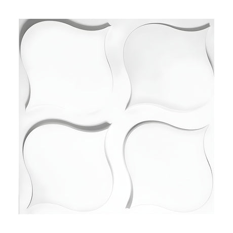 White PVC 3D wall panel, 50 x 50cm, with four wavy-sided squares in a two-by-two grid and pointed corners, shown against a plain white background.