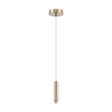 Wick Single G9 Pendant Light in French gold finish, slim cylindrical body on a long cord from a round ceiling rose, shown on a plain white background.