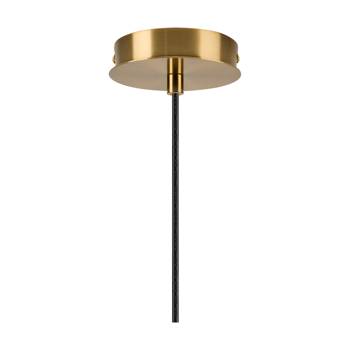 Wick Single E27 Pendant Light in brass gold, showing the round ceiling canopy, small 11cm lampholder body, and black flex drop against a plain white background.