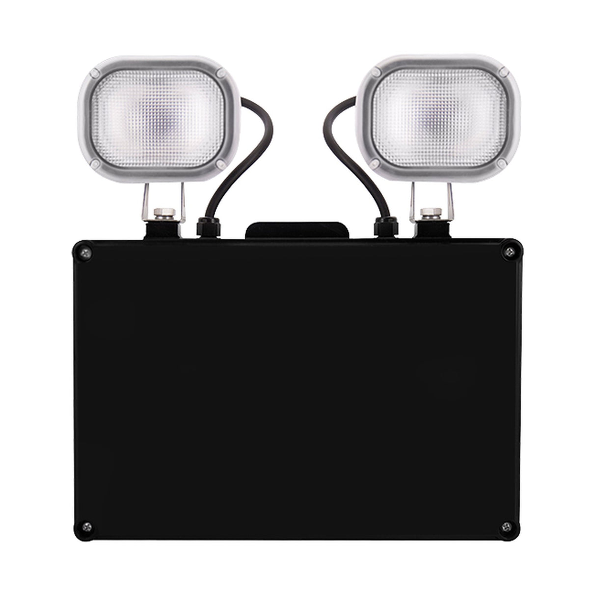 ESP Duceri emergency twin spot with two adjustable LED heads on a black rectangular housing, shown against a plain white background.