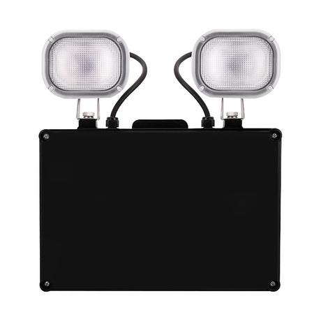 ESP Duceri emergency twin spot with two adjustable LED heads on a black rectangular housing, shown against a plain white background.