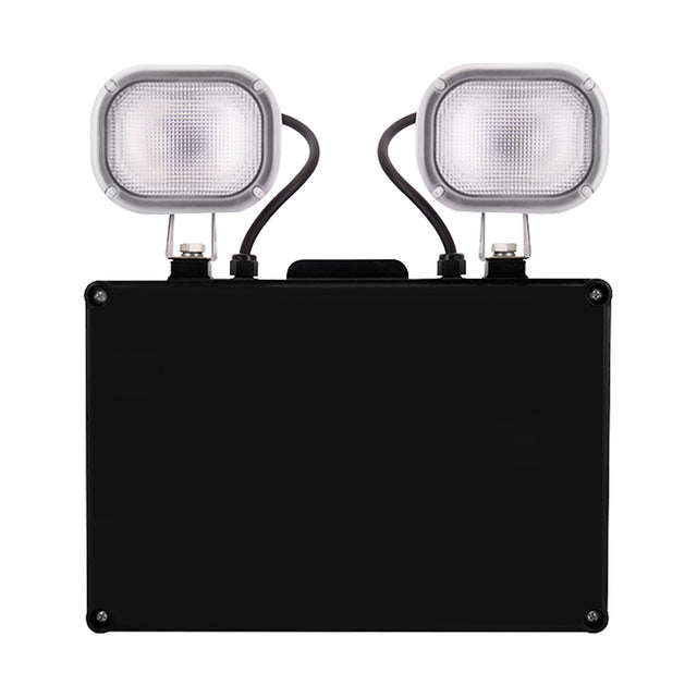 ESP Duceri emergency twin spot with two adjustable LED heads on a black rectangular housing, shown against a plain white background.
