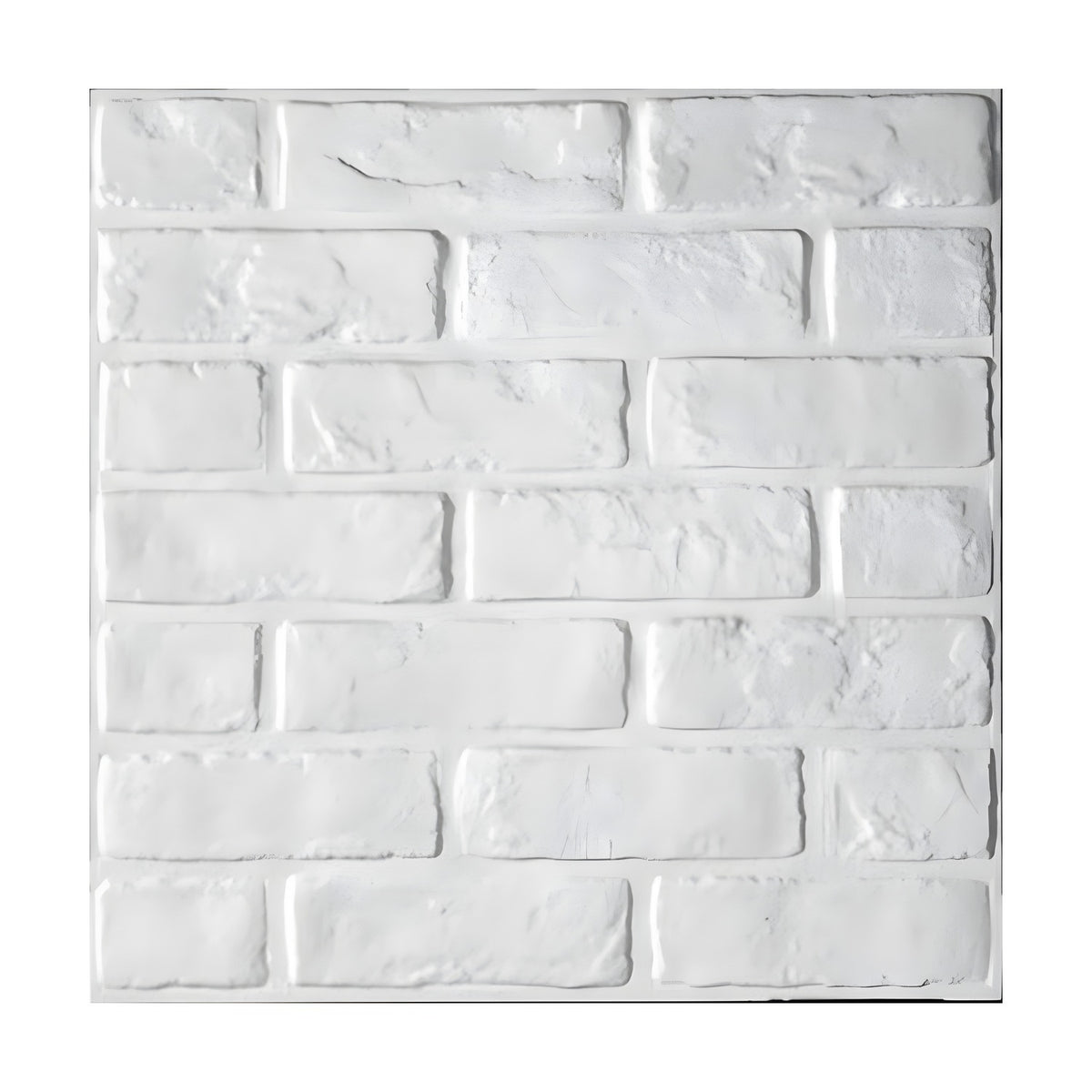 Rustic Brick 3D PVC wall panel, 50 x 50cm square in white, moulded with textured running-bond brickwork and recessed mortar joints, shown on a plain background.