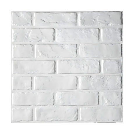 Rustic Brick 3D PVC wall panel, 50 x 50cm square in white, moulded with textured running-bond brickwork and recessed mortar joints, shown on a plain background.