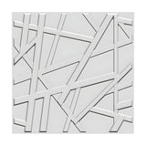 White PVC 3D wall panel, 50 x 50cm, featuring raised criss-crossing bars at varied angles forming an irregular geometric pattern with bevelled edges, shown on a plain background.