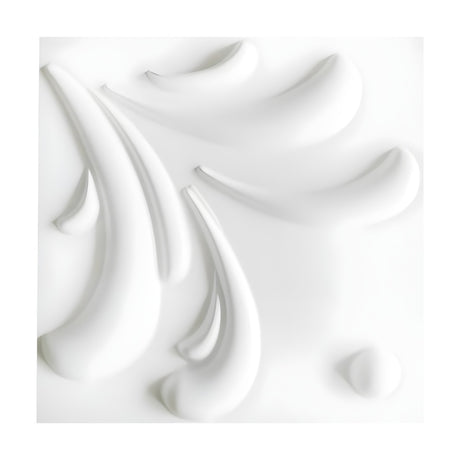 White PVC 3D wall panel, 50 x 50cm, featuring curved teardrop forms with rounded heads and tapering tails fanning across the surface, plus one small round dome, on a plain white background.
