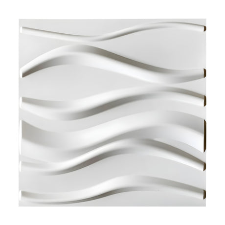 White PVC 3D wall panel, 50 x 50cm, featuring six raised horizontal ribbons in a twisted wave pattern, shown against a plain white background.