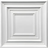 White 3D PVC wall panel, 50 x 50cm, with nested square frames and mitred corners stepping inward to a flat centre square, shown on a plain background.