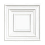 White PVC 3D wall panel, 50 x 50cm, with nested square frames stepping inwards to a flat centre square, shown on a plain white background.