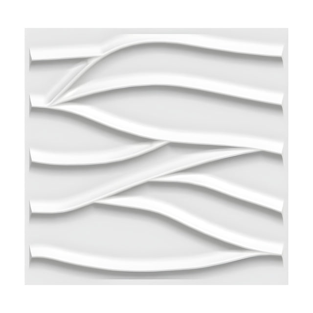 White square 3D PVC wall panel, 50 x 50cm, featuring crossing ribbon wave patterns with diagonal branching bands over a flat ground, shown on a plain background.