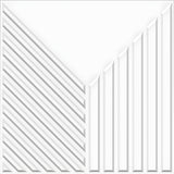White PVC 3D wall panel, 50 x 50cm, with diagonal ribs on the left and vertical ribs rising on the right, meeting a flat triangular white field at the top.