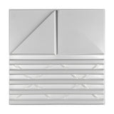 White PVC 3D wall panel, 50 x 50cm, with two diagonally folded bevelled squares above five horizontal bars and X-shaped diagonal struts, on a plain background.