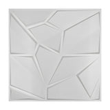 White 3D PVC wall panel, 50 x 50cm, featuring an irregular faceted geometric pattern with bevelled grooves, shown against a plain background.